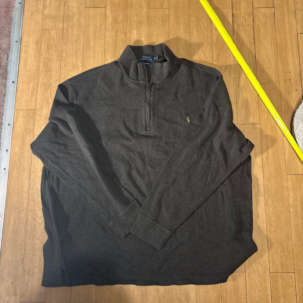 Polo Ralph Lauren Mens 2XB Estate Rib Quarter Zip Pullover Charcoal Grey Pony